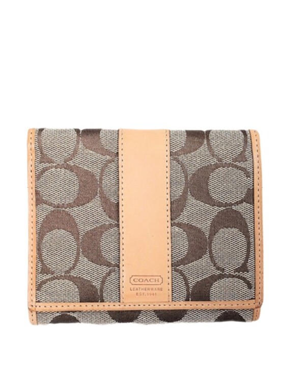 Coach Handbags - 😍 Vintage Y2K Coach Hampton Khaki Signature Stripe Compact Clutch Wallet